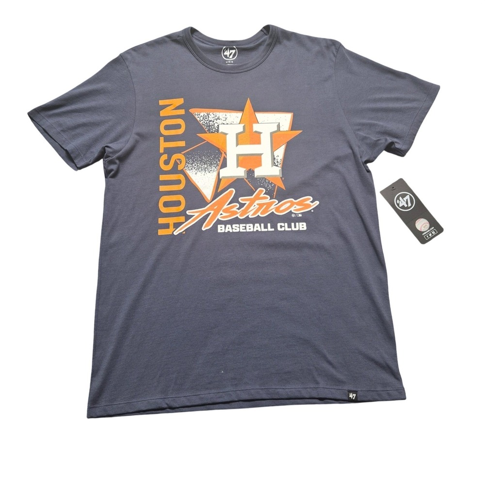 47 Brand Houston Astros T-Shirt Mens Large Atlas Blue MLB Baseball BB010TMACMM